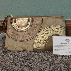 Coach Gold Signature Patchwork Large Wristlet